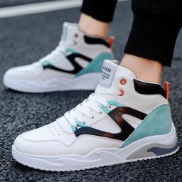 Thick -bottom high -top shoes, color leather, small white shoes casual street men's shoes sports style comfortable autumn