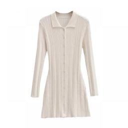 Thick Ribbed Knitted Shirt Dress Women Winter Buttons Stretch Slim Bodycon Mini Dresses Clothes