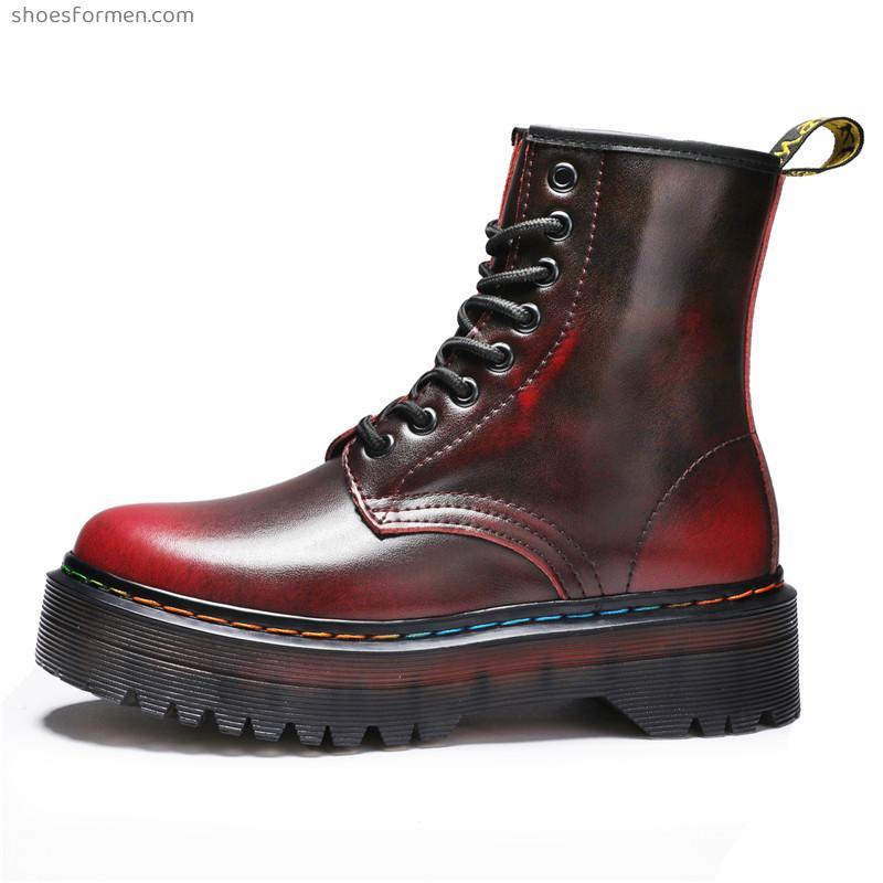Thick bottom color change high -top high -top shoes retro new Martin boots plus cotton plus puffy warm work boots in autumn and winter
