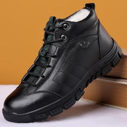 True Leather Wool Shoes Male 2021 Winter High Men's Snow Boots Plus Velvet Warm Men's Shoes Non-slip Casual Shoes