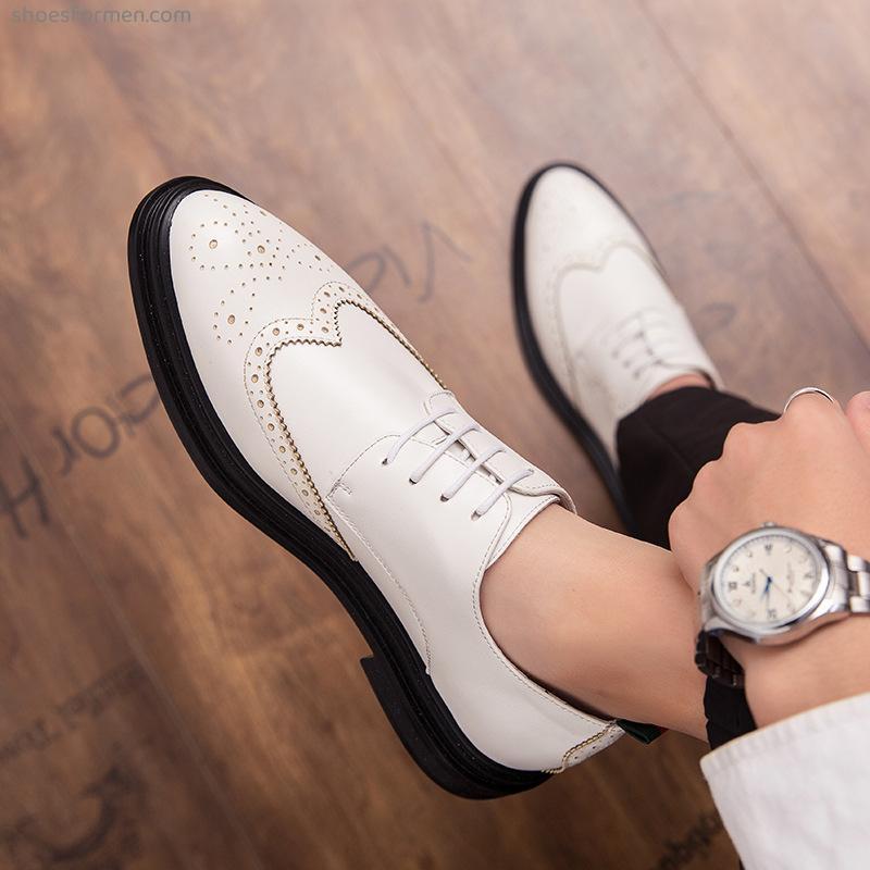 White casual leather shoes men's soft leather spring autumn British wind black business dress de thaned wedding groom shoes