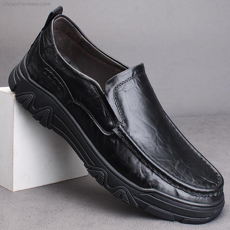 Winter business casual leather shoes men's leather soft leather big size one foot and thick middle aged father shoes