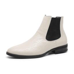 Winter men's casual high -top leather shoes men's pointed British warm Martin boots white boots men's boots trend boots