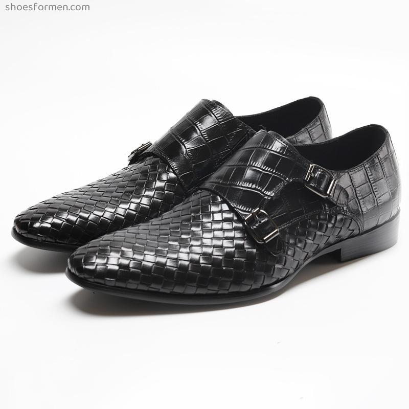 Woven shoes Male 2022 spring new men's high-end business professional leather shoes leather pointed dress shoes