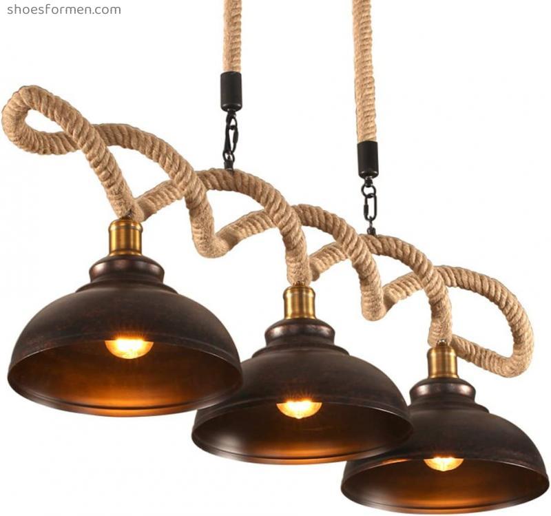 YUANFLQ 3-Lights Industrial Wrought Iron Decoration Ceiling Pendant Lamp Antique Loft Hemp Rope Restaurant Droplight Vintage Edison E27 Hanging Chandelier