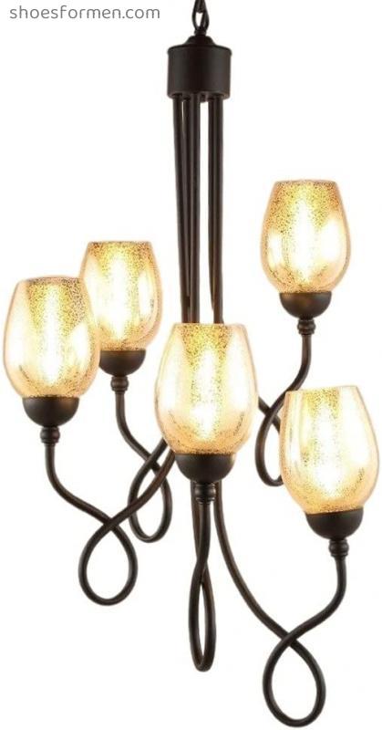 YUANFLQ E14 Edison Vintage Industrial Wrought Iron Glass Pendant Light, 5-Lights Creative Postmodern Candlestick Hanging Lamp, Restaurant Hall Chandelier