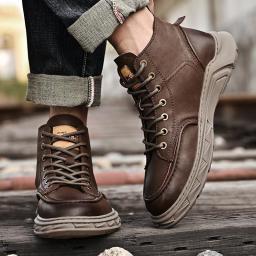 Yellow Martin Boots Men's High School Helps Winter British Style Casual Men's Shoes Versatile And Thick Bottom Zhongbang Desert Work Boots